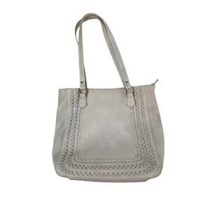 Madison West Tote Handbag Neutral Beige Faux Leather Shoulder Bag Buckle